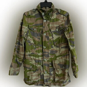 J Crew Olive Green Camouflage Field Military Jacket Women’s, Utility Pockets, S